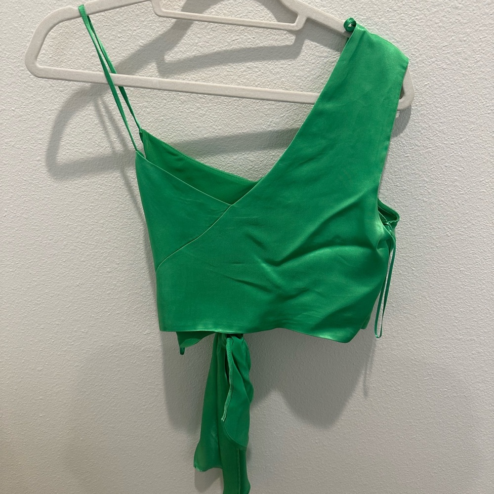 Zara Green Satin Wrap Top - Picture 4 of 5